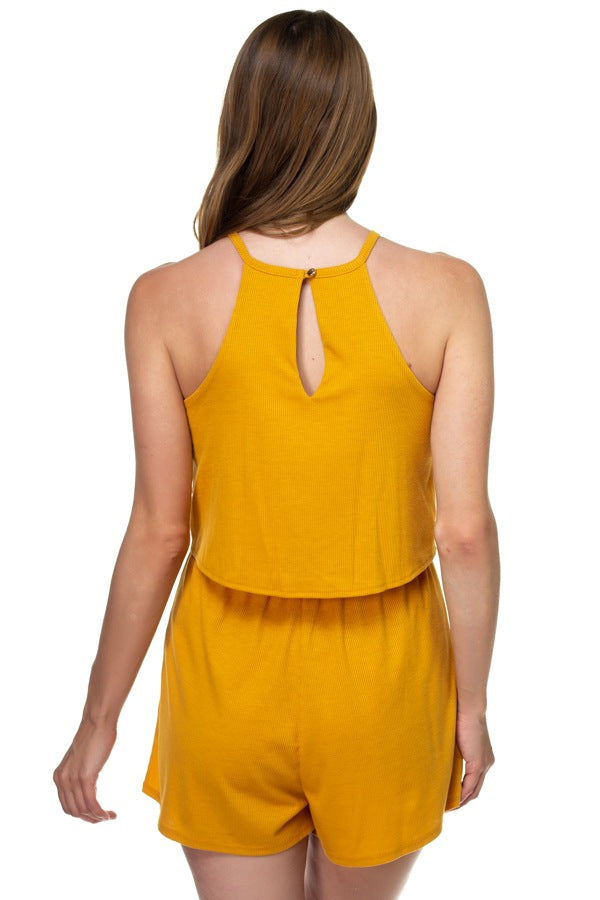 Sleeveless Ribbed Front Tie Romper