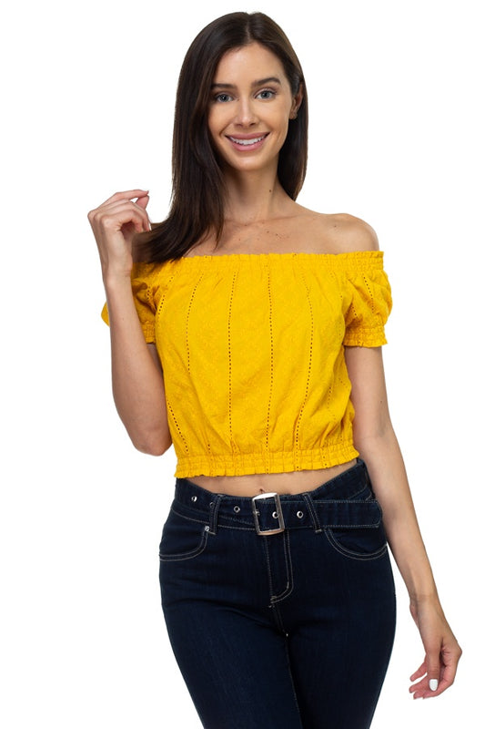 Off Shoulder Embroidered Crop Top