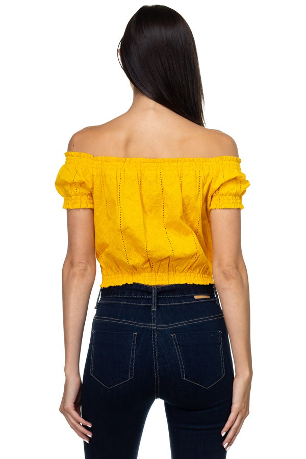 Off Shoulder Embroidered Crop Top