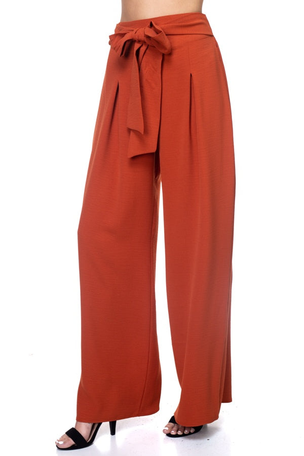 Belted Pleated Palazzo Pants