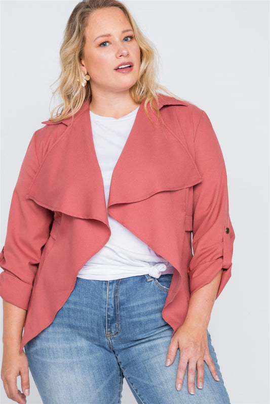Plus Size Draped Open Front Light Jacket