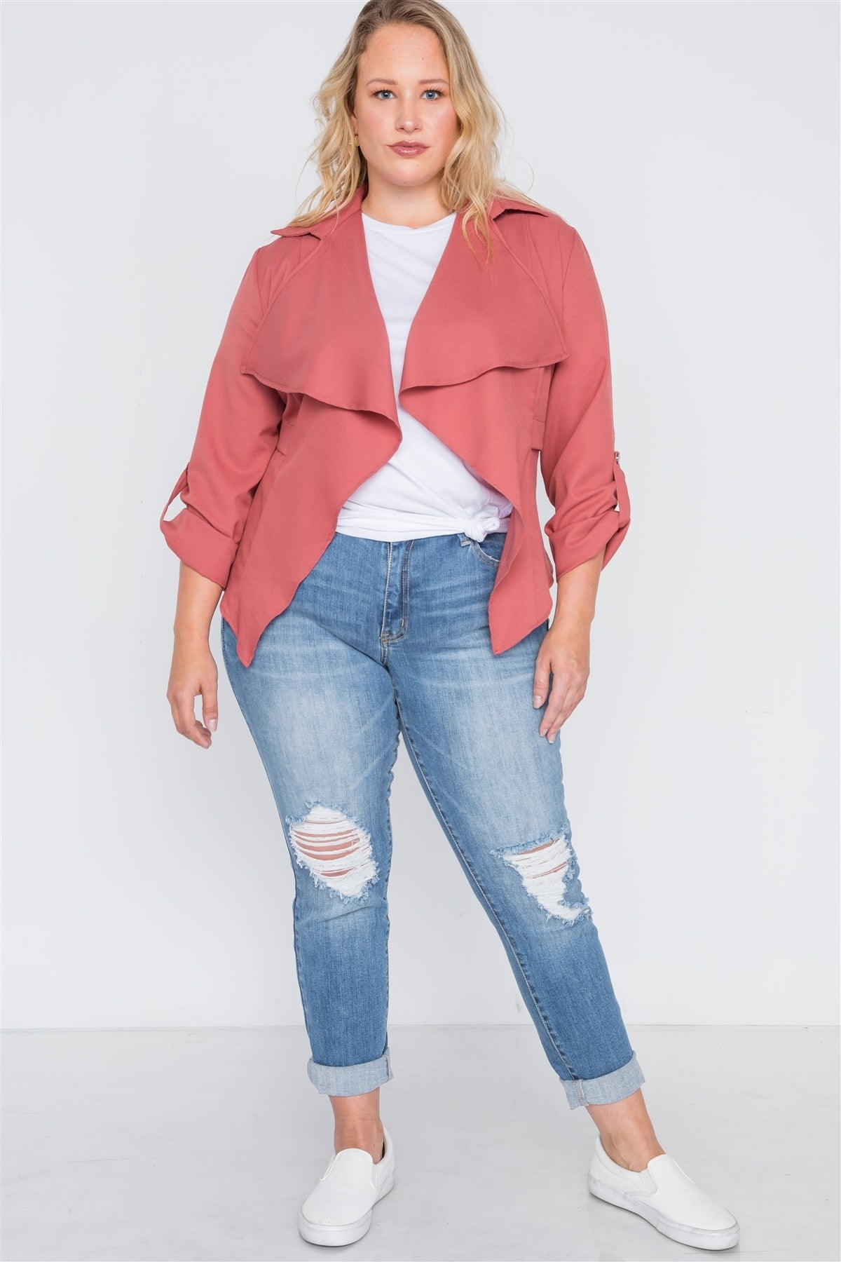 Plus Size Draped Open Front Light Jacket