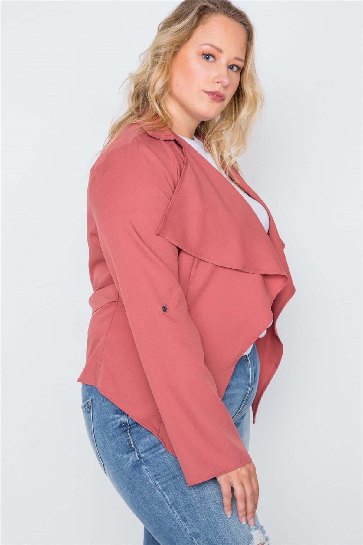 Plus Size Draped Open Front Light Jacket