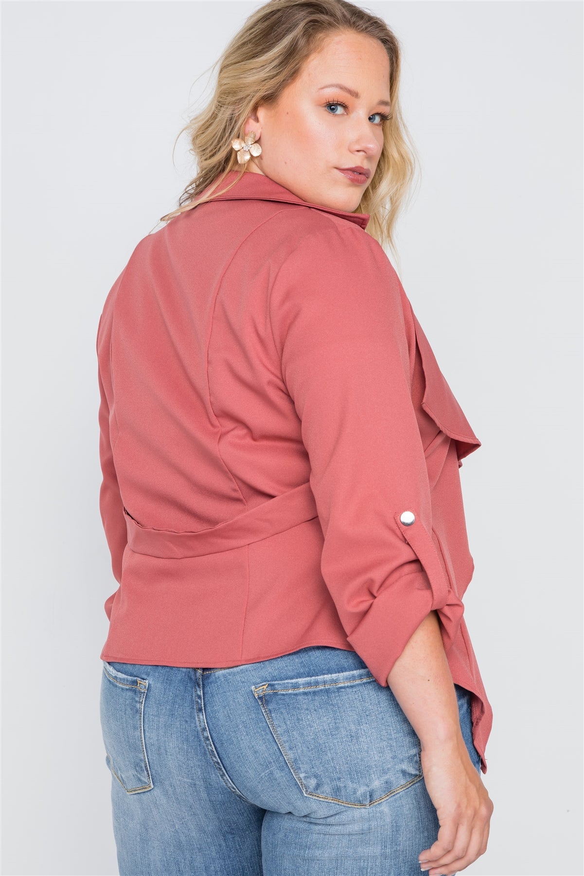Plus Size Draped Open Front Light Jacket