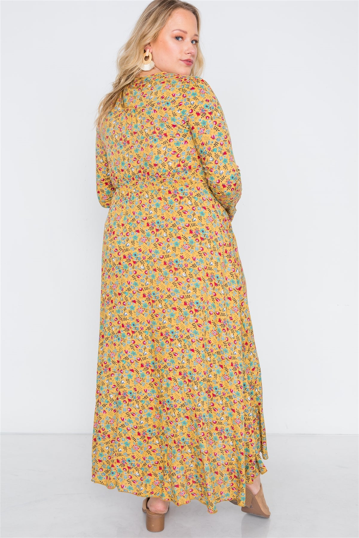 Plus Size  Floral Print Button Down Maxi Dress