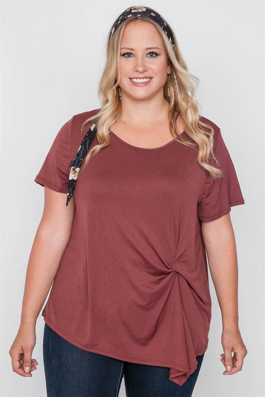 Plus Size Short Sleeve Twist Front Top