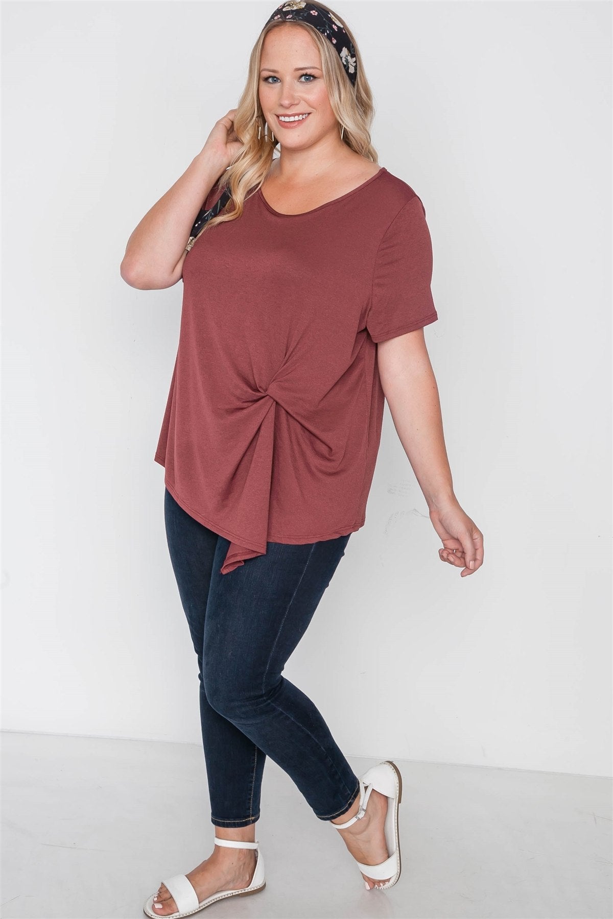 Plus Size Short Sleeve Twist Front Top