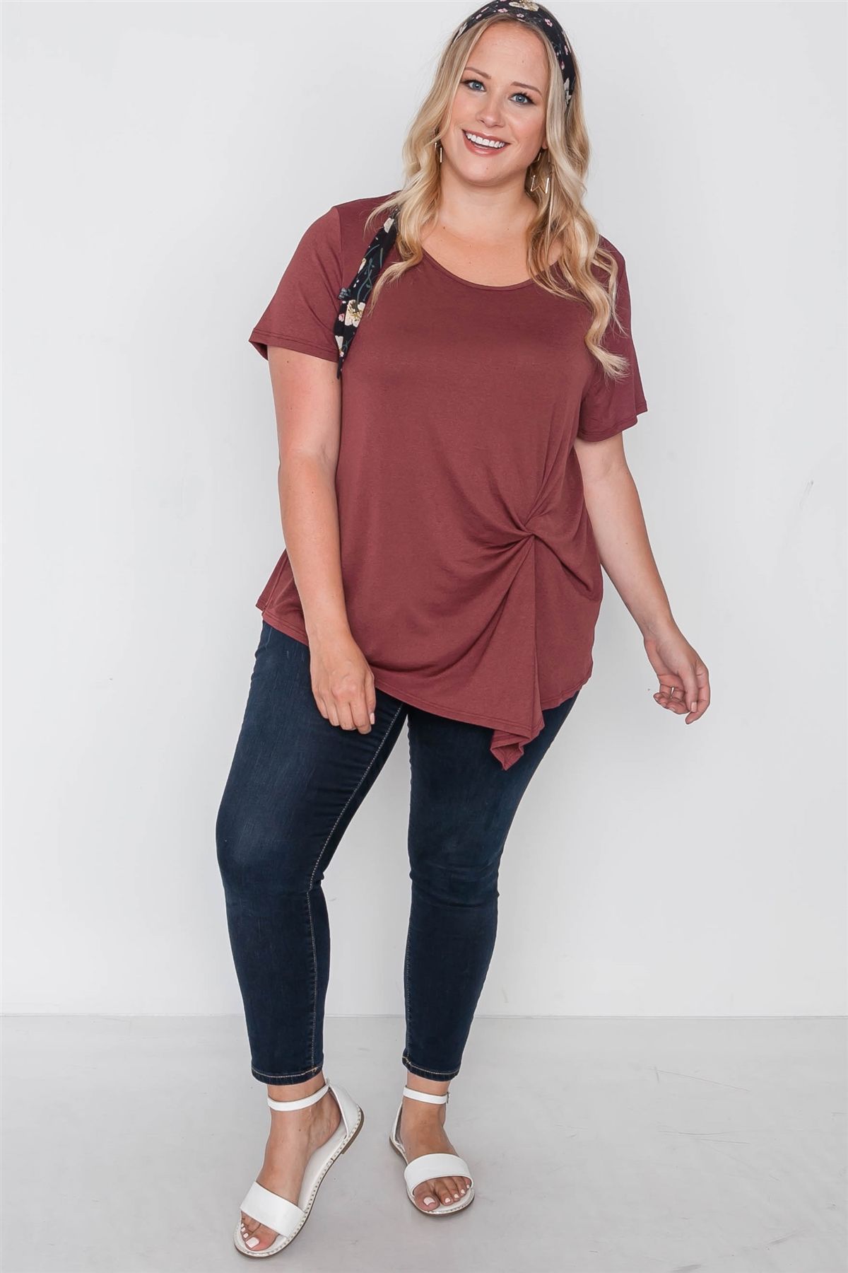 Plus Size Short Sleeve Twist Front Top