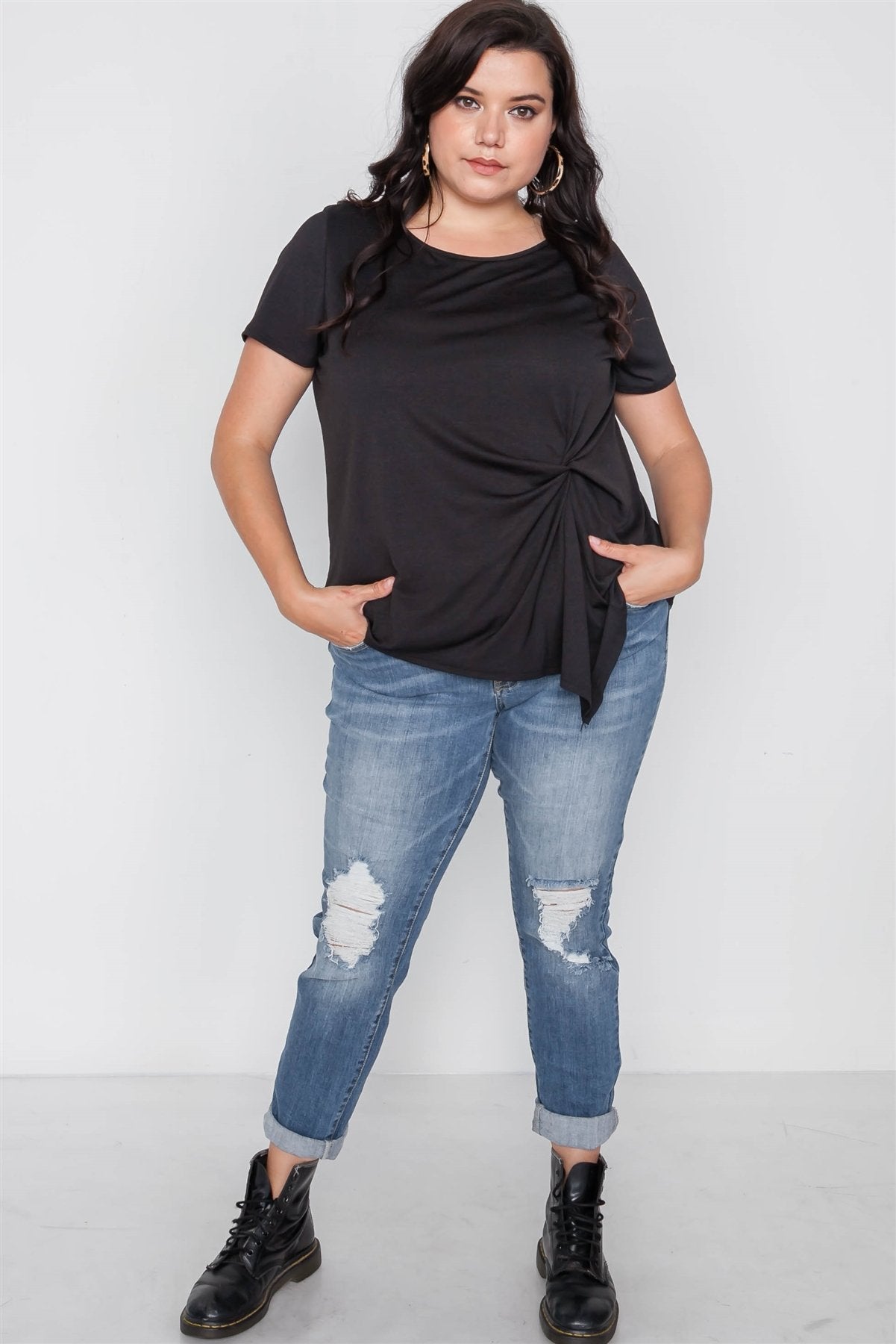 Plus Size Short Sleeve Twist Front Top