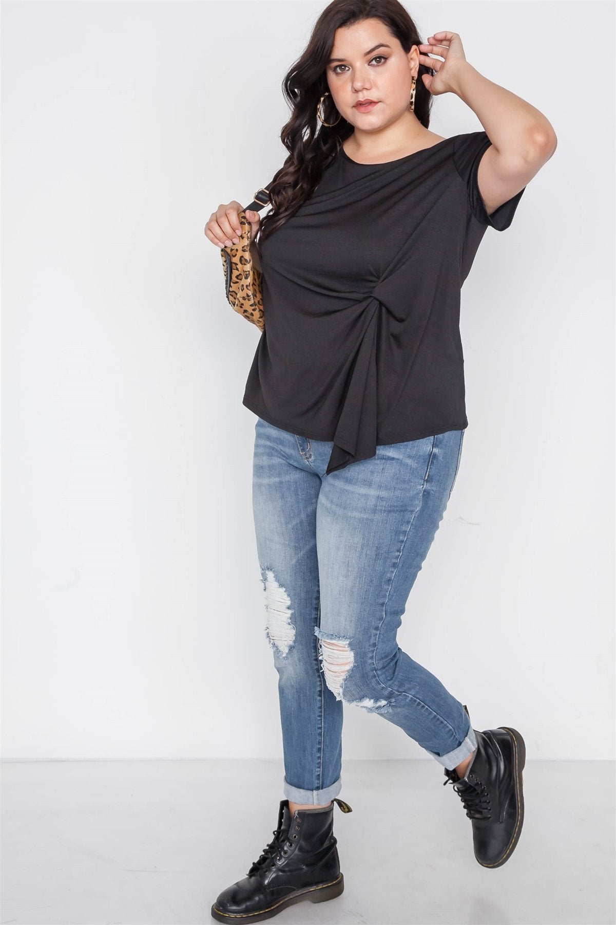Plus Size Short Sleeve Twist Front Top