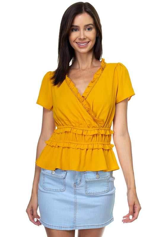 Shirring Ruffle Cropped Top