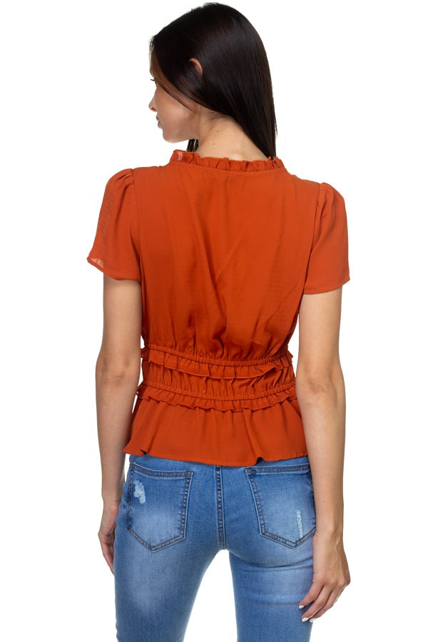 Shirring Ruffle Cropped Top