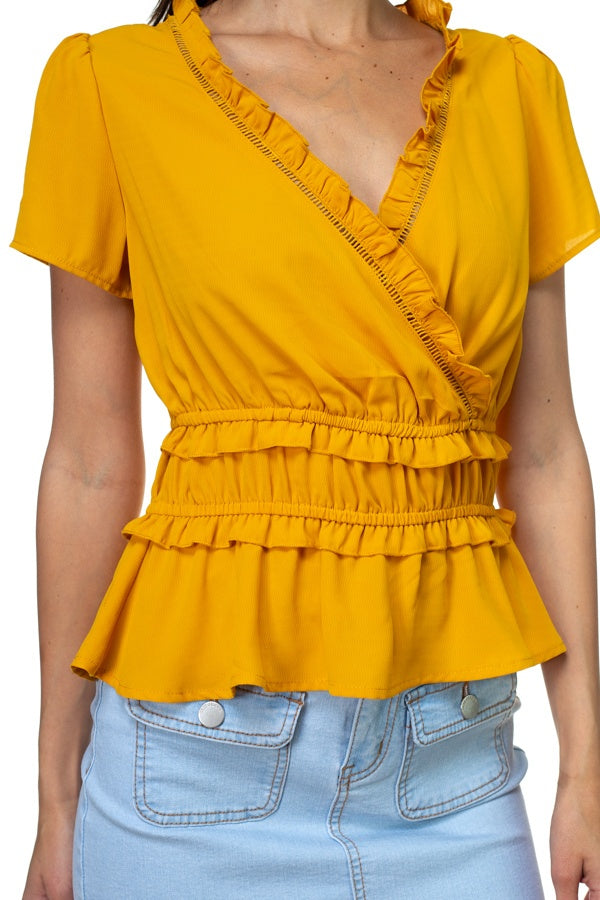 Shirring Ruffle Cropped Top