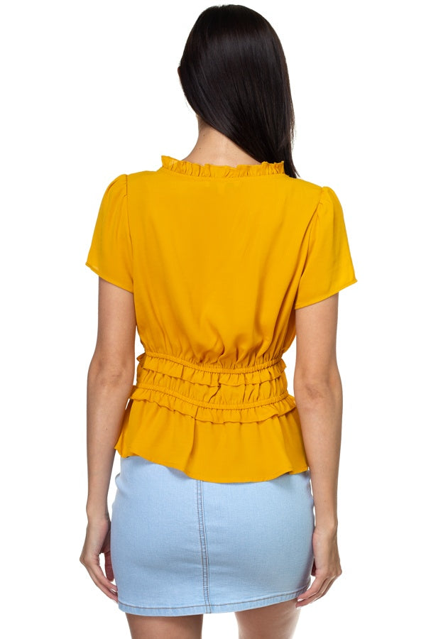 Shirring Ruffle Cropped Top