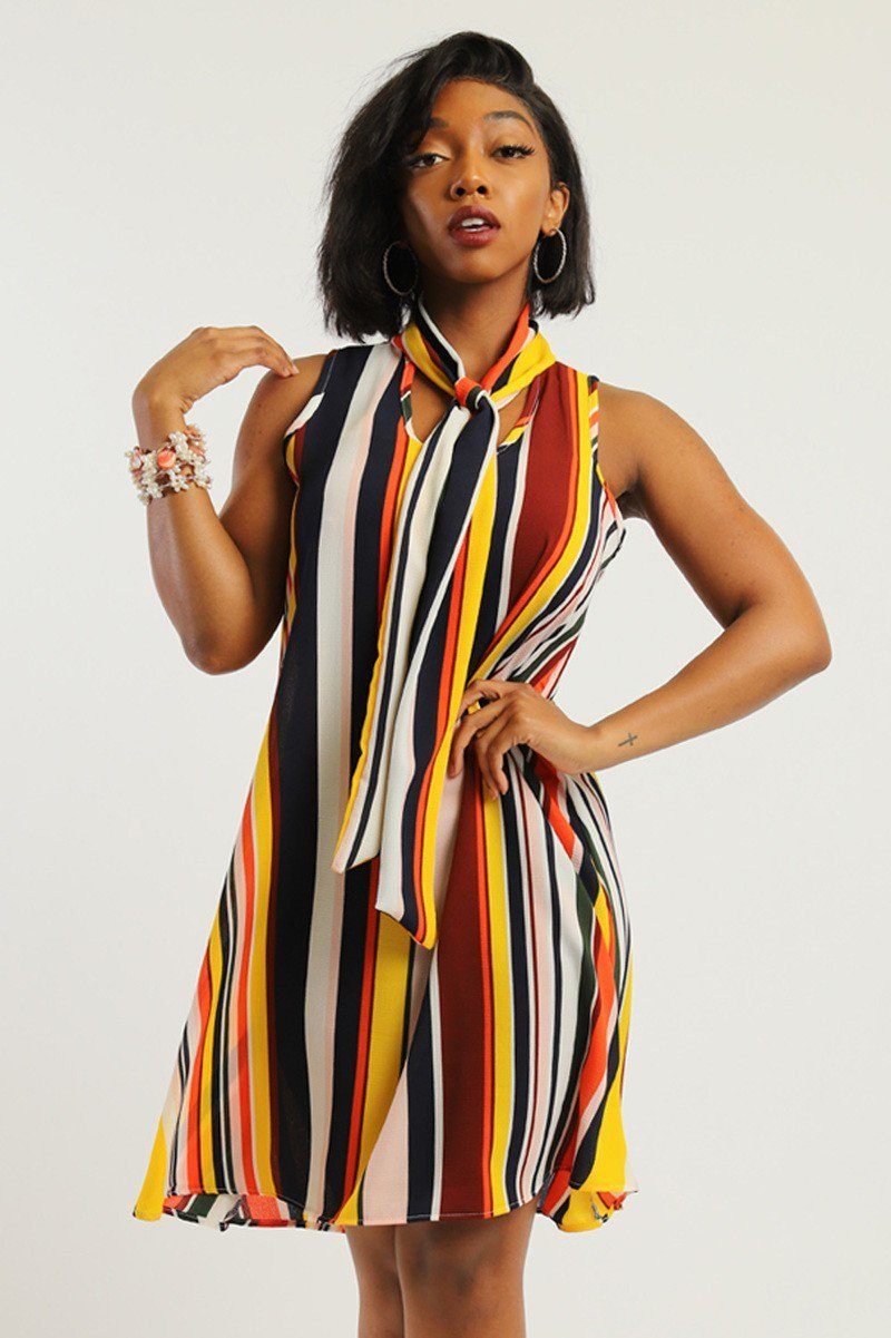 Striped, Sleeveless Short Dress