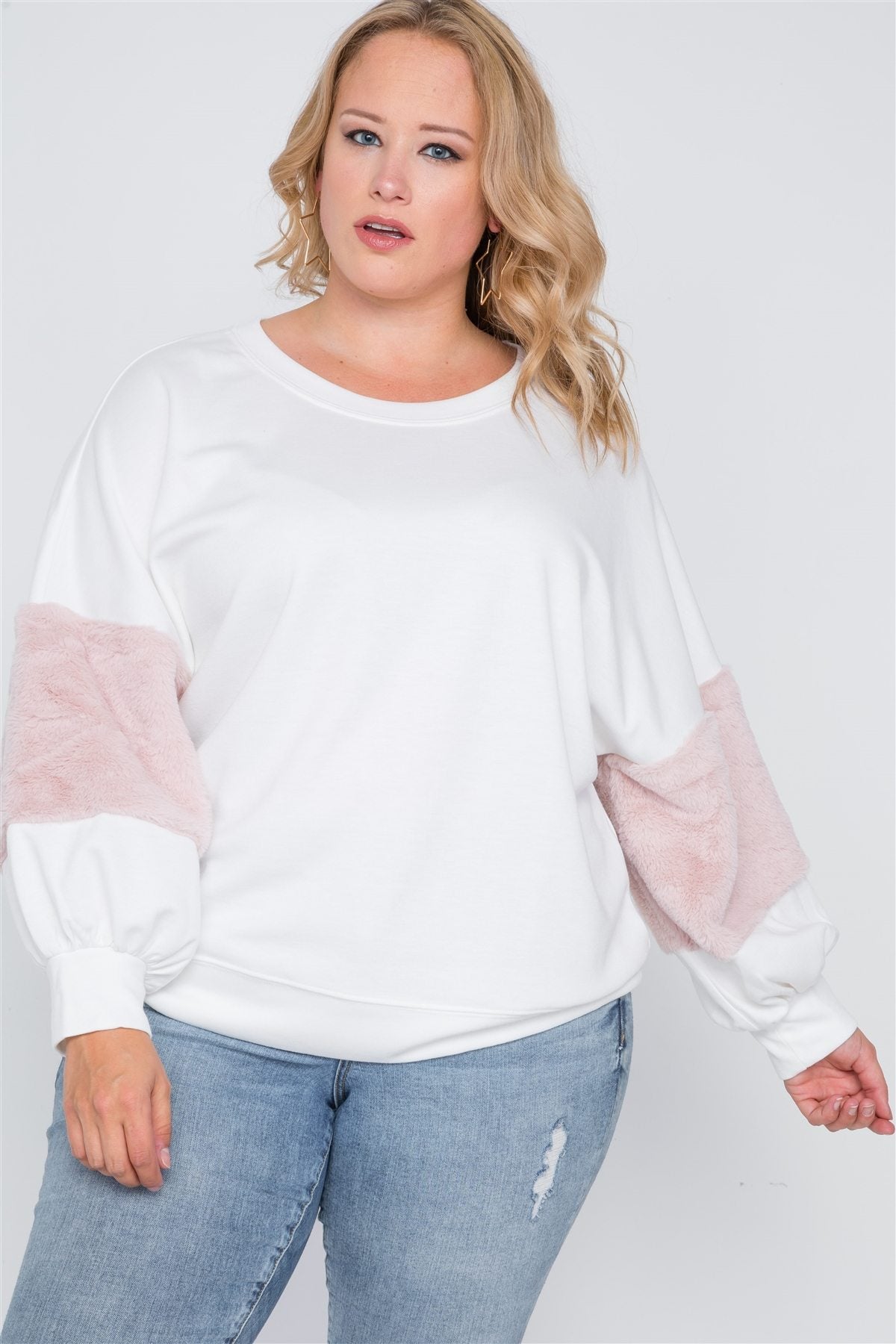 Plus Size Faux Fur Pink Sleeves Sweater