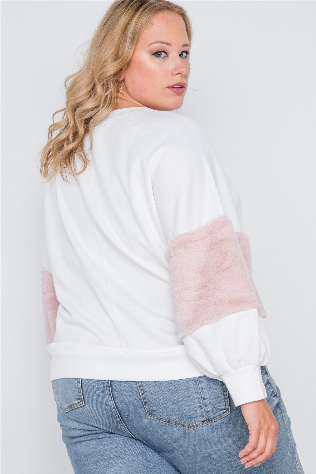 Plus Size Faux Fur Pink Sleeves Sweater