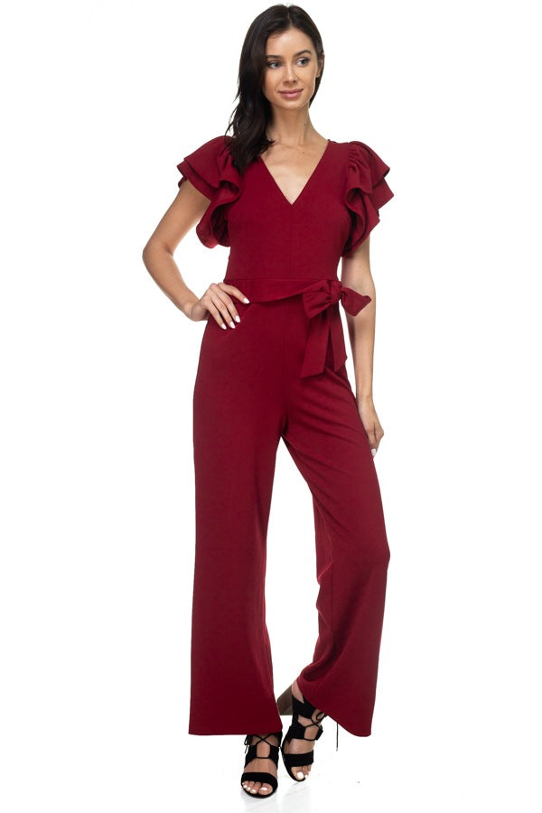 Ruffle Sleeve V-neck Jumpsuit