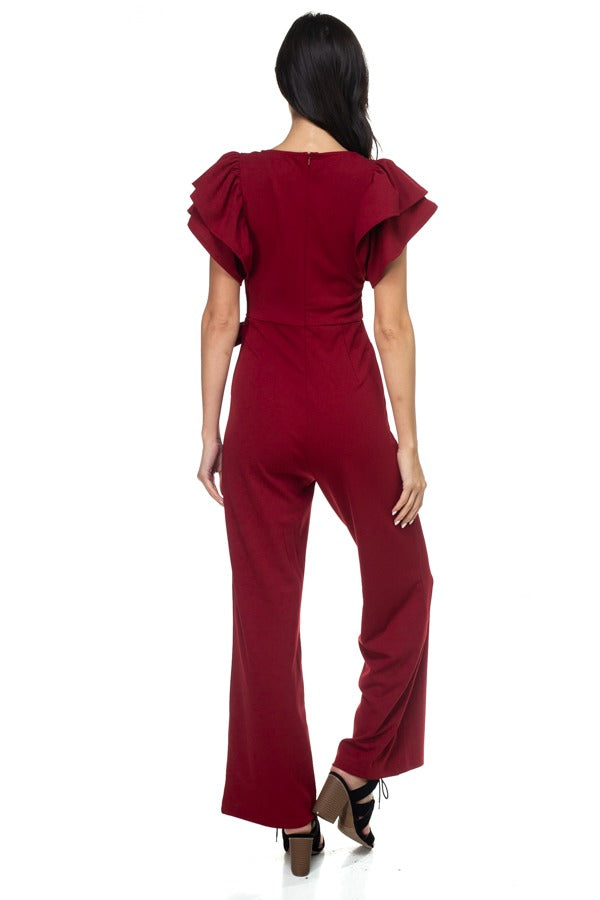 Ruffle Sleeve V-neck Jumpsuit