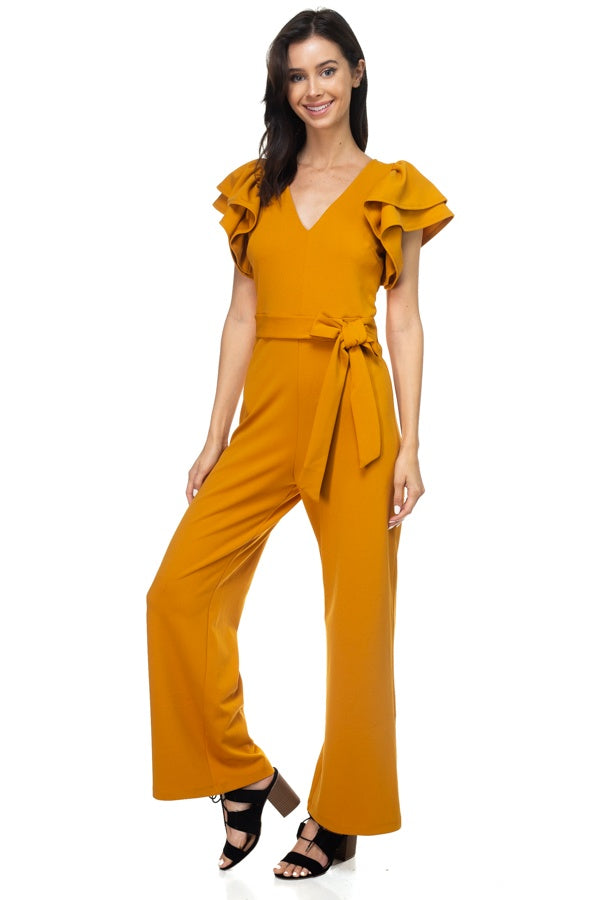 Ruffle Sleeve V-neck Jumpsuit
