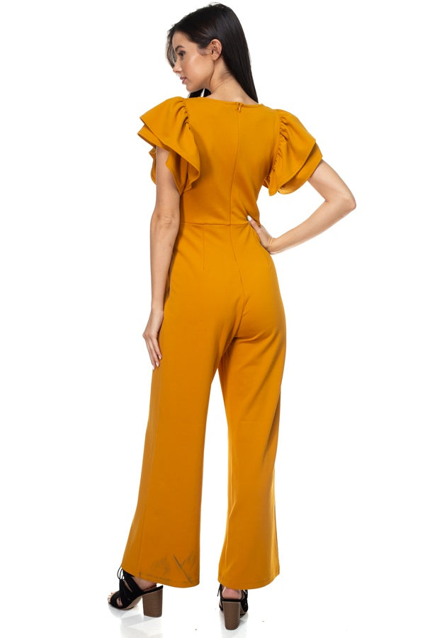 Ruffle Sleeve V-neck Jumpsuit