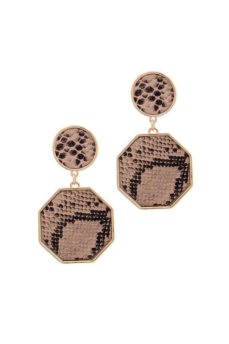 Snake Pattern Octagon Shape Post Drop Earring