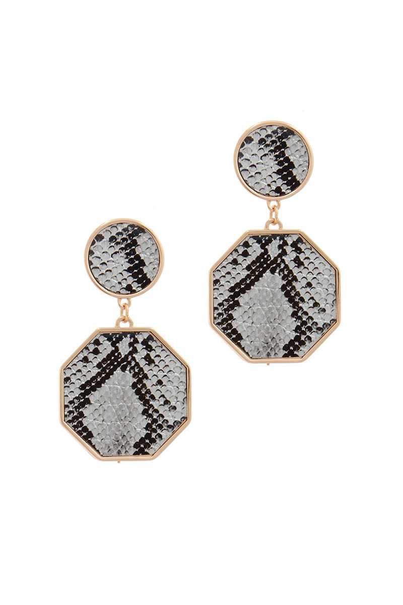 Snake Pattern Octagon Shape Post Drop Earring