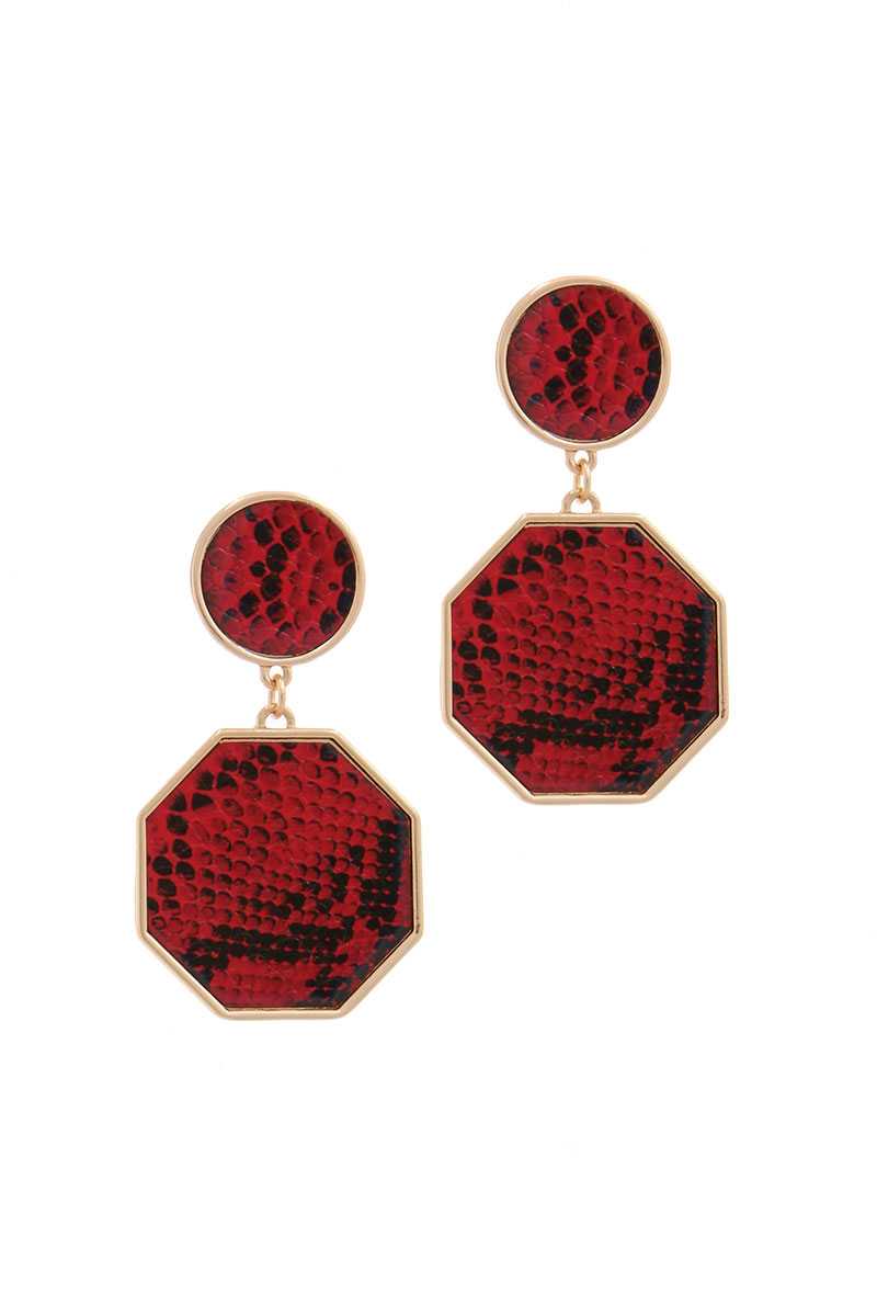 Snake Pattern Octagon Shape Post Drop Earring