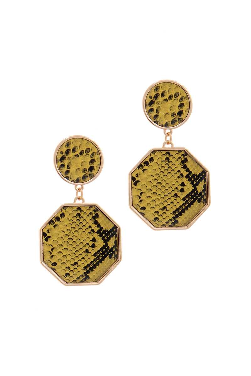 Snake Pattern Octagon Shape Post Drop Earring