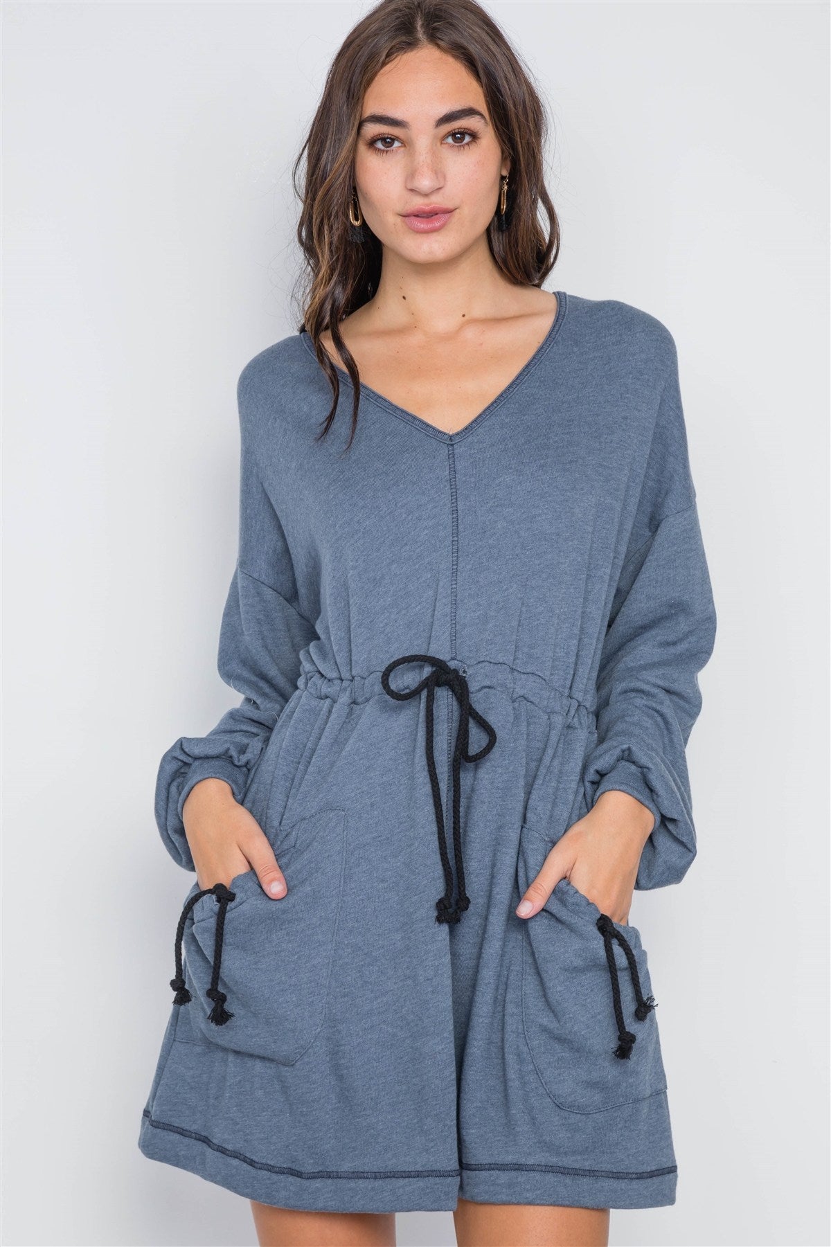 Denim blue knit long sleeve sweater dress