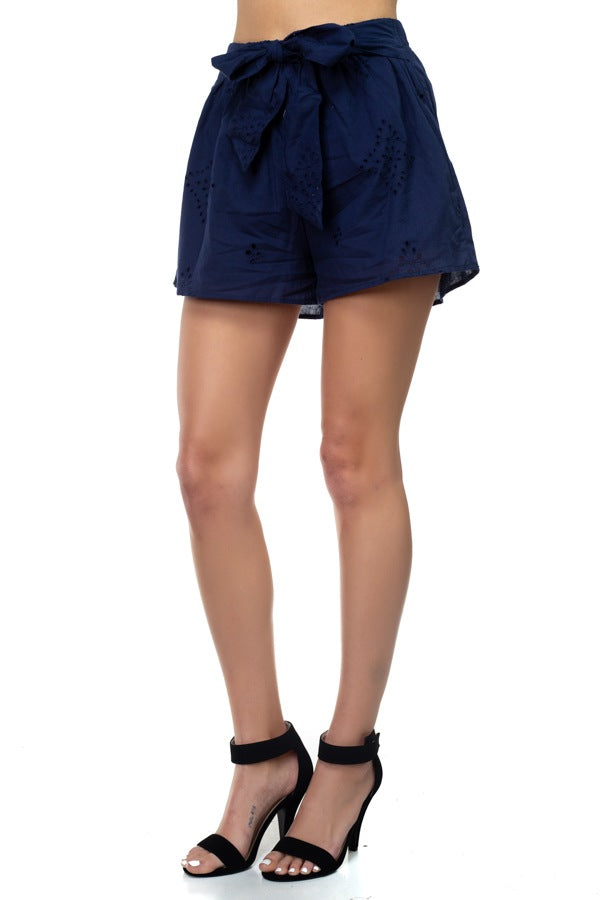 Smocked Off Shoulder Top & High Waist Eyelet Shorts Set