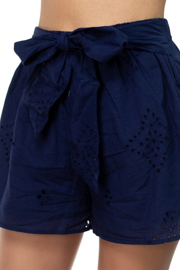 Smocked Off Shoulder Top & High Waist Eyelet Shorts Set