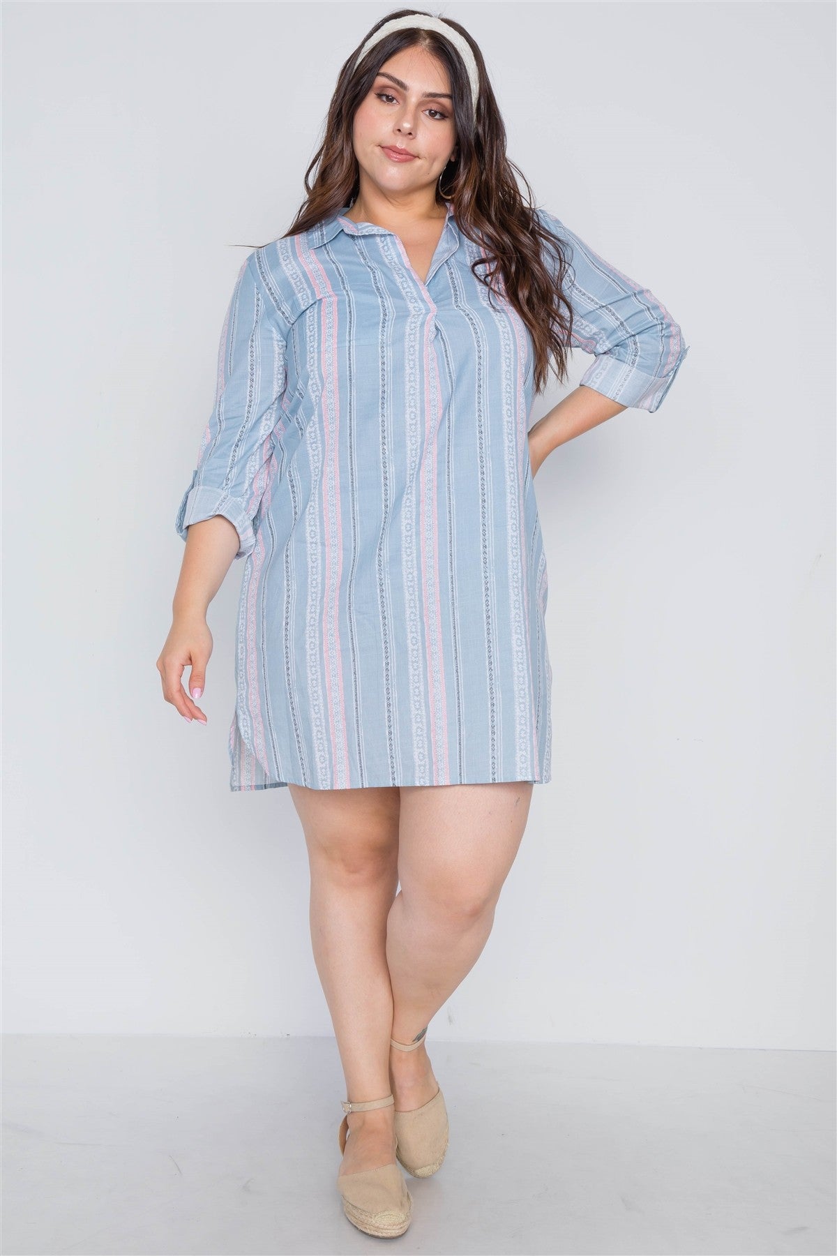 Plus Size Powder Blue Geo Print Shirt Dress