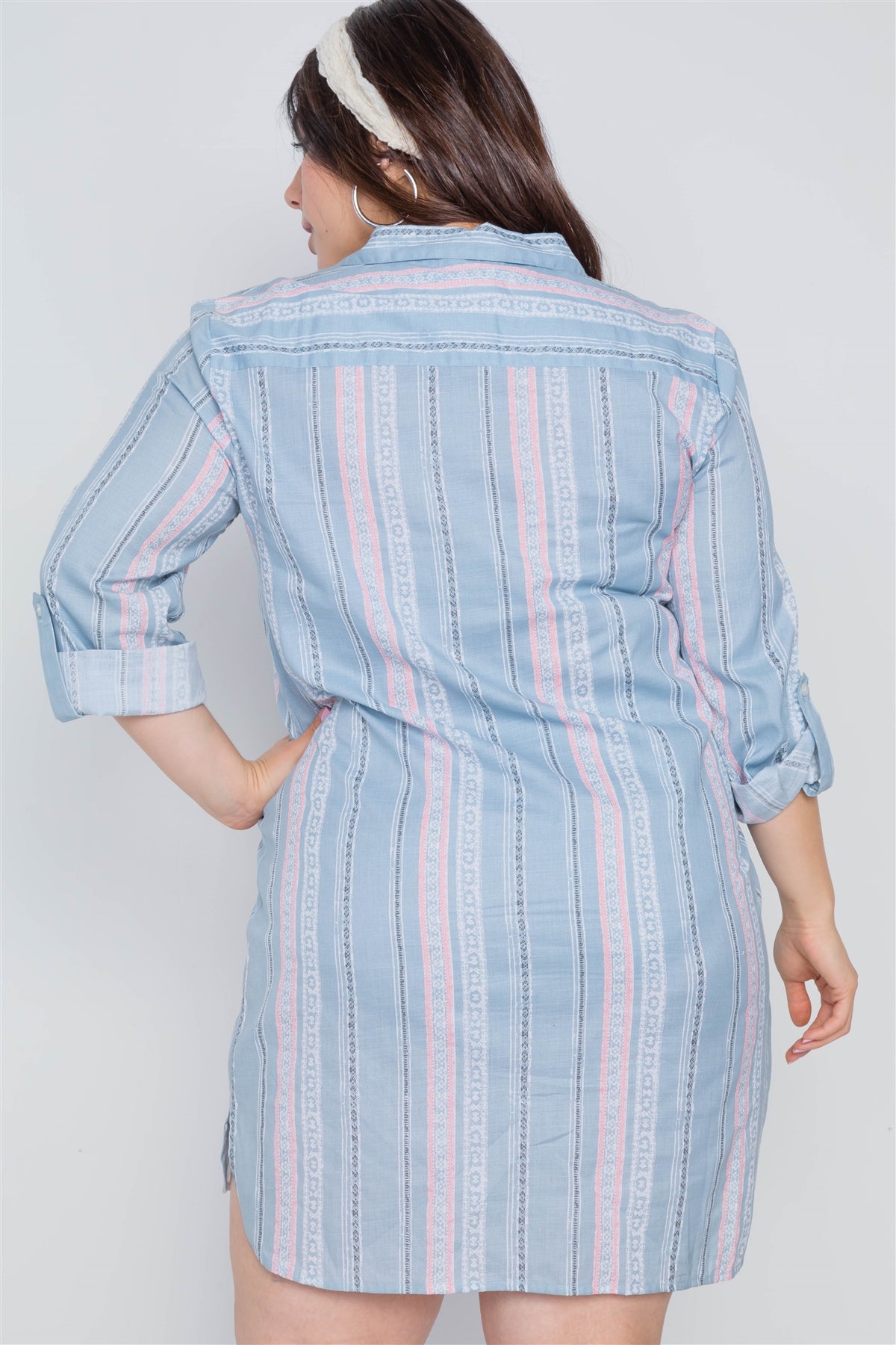 Plus Size Powder Blue Geo Print Shirt Dress