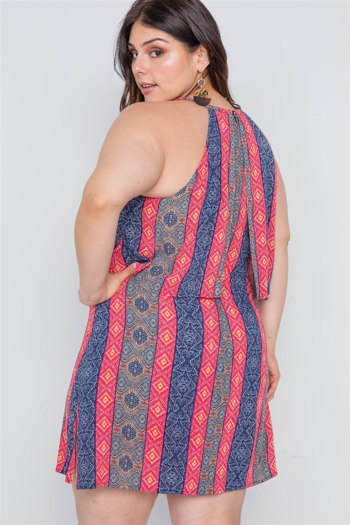 Plus Size Navy Red Flounce Paisley Print Mini Dress