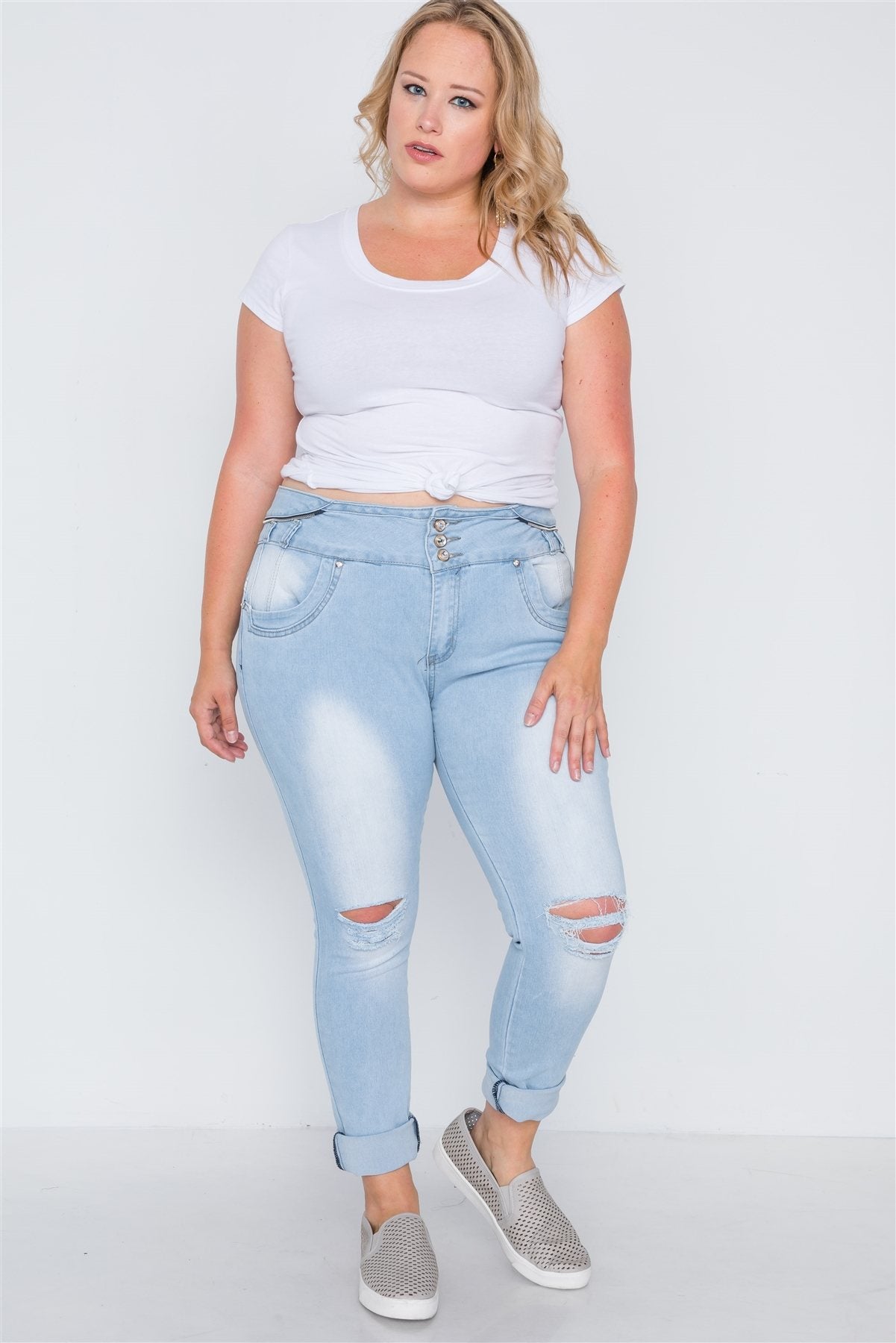 plus Size Light Denim Distresses Skinny Jeans