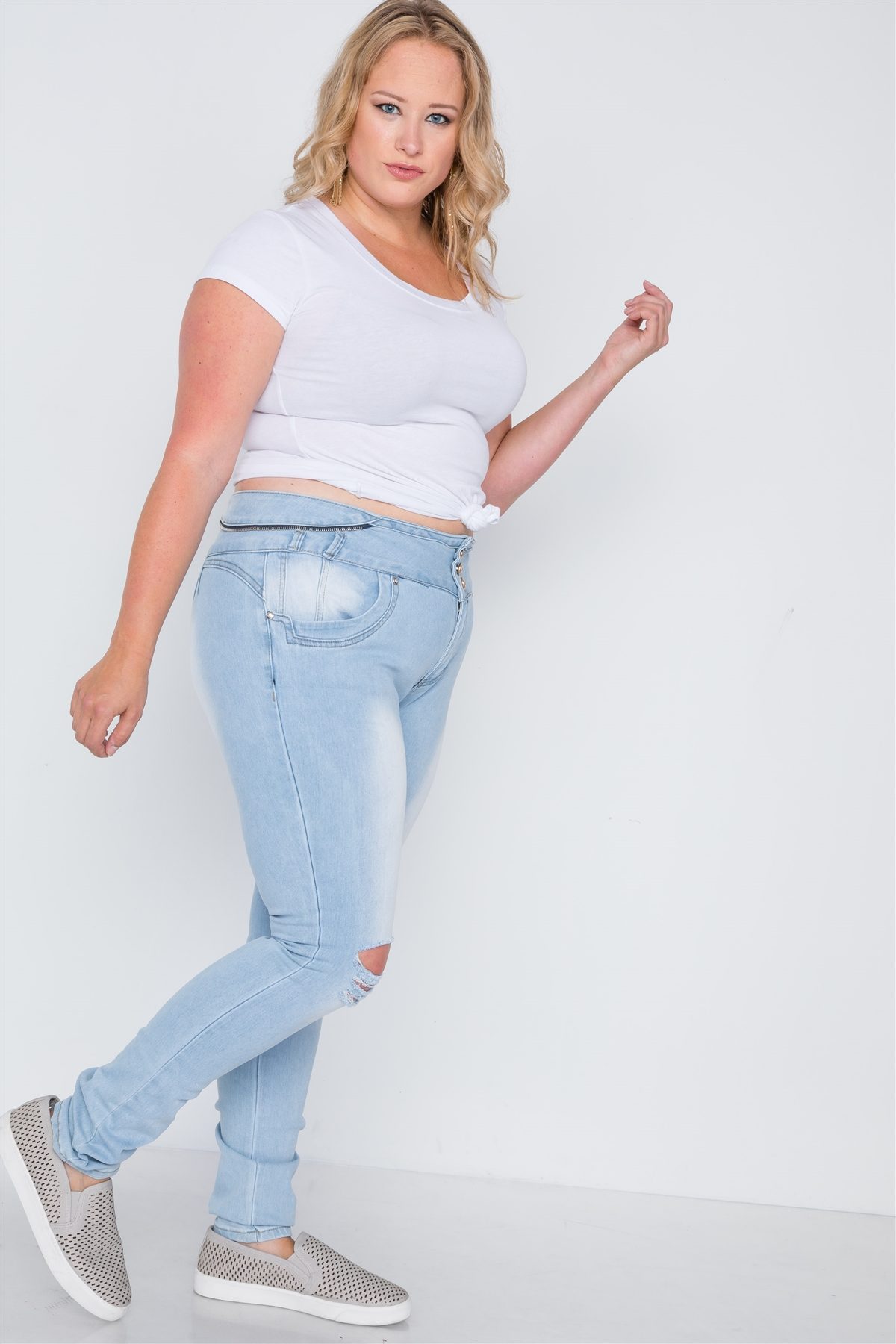 plus Size Light Denim Distresses Skinny Jeans