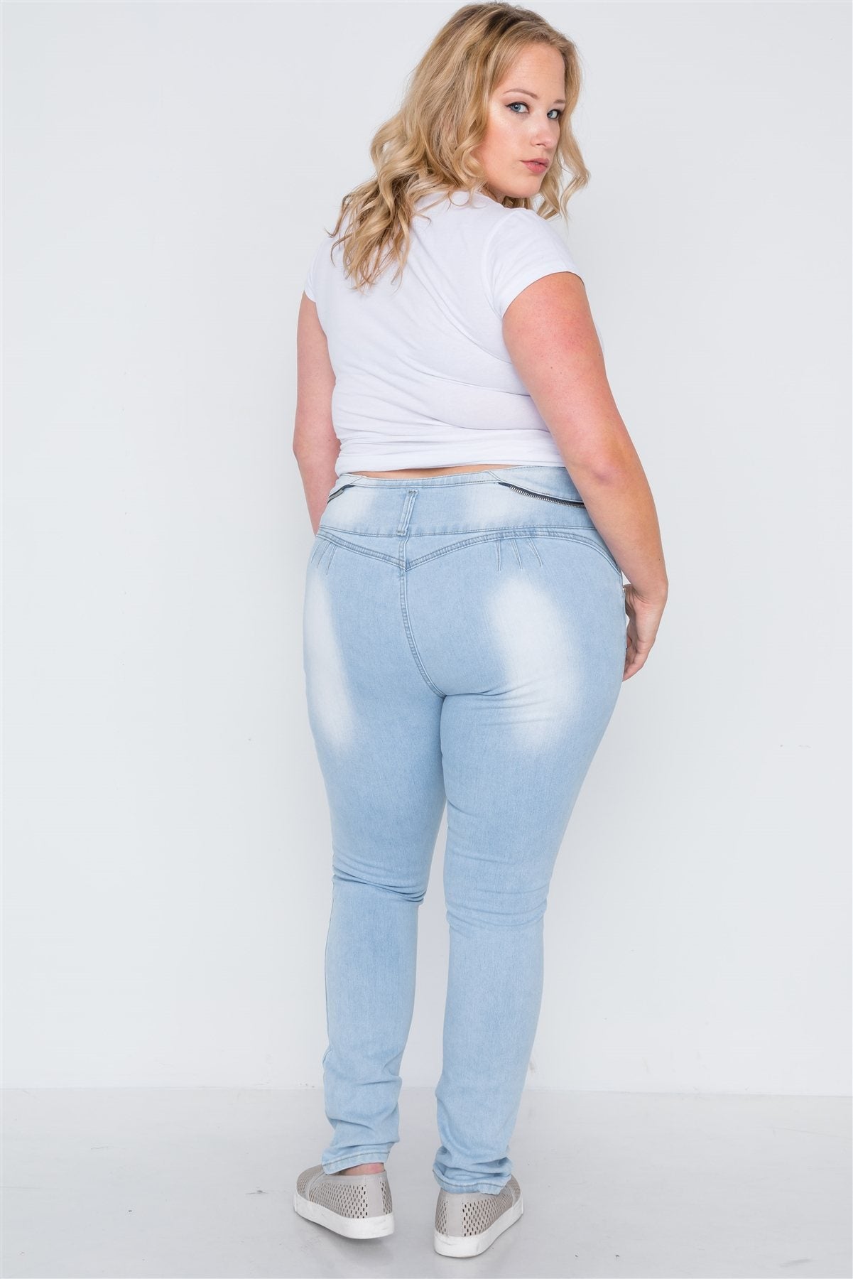 plus Size Light Denim Distresses Skinny Jeans