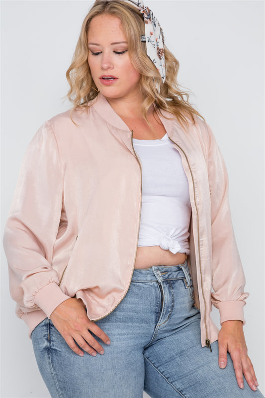 Plus Size Pink Maple Sugar Light Bomber Jacket