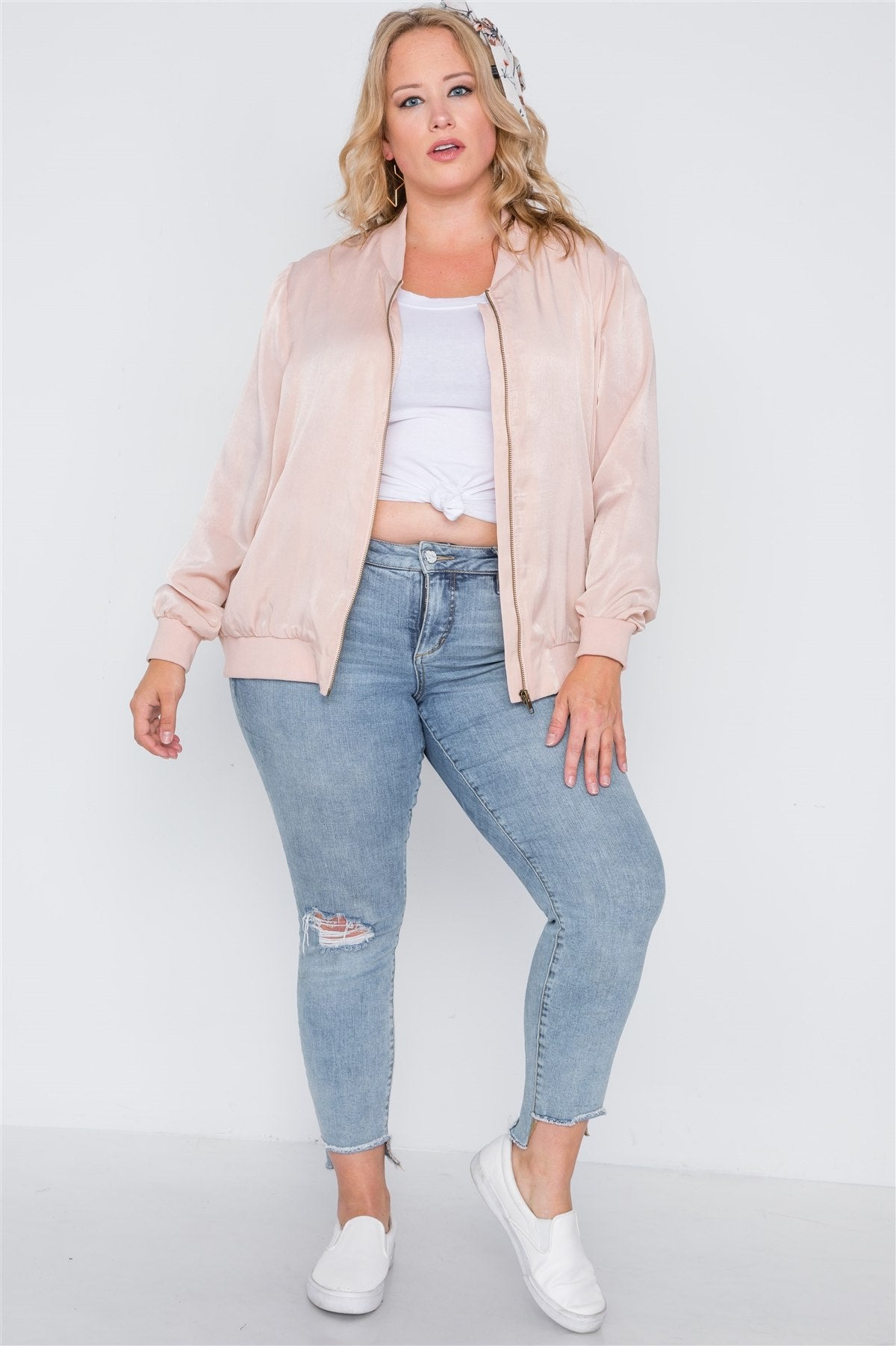 Plus Size Pink Maple Sugar Light Bomber Jacket