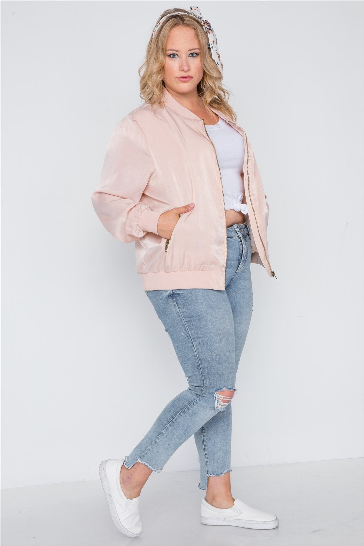 Plus Size Pink Maple Sugar Light Bomber Jacket