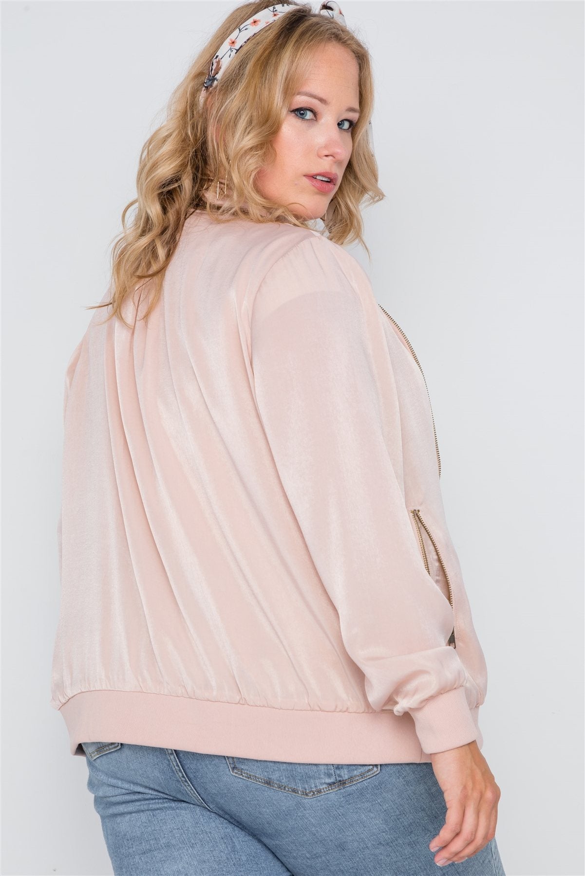 Plus Size Pink Maple Sugar Light Bomber Jacket