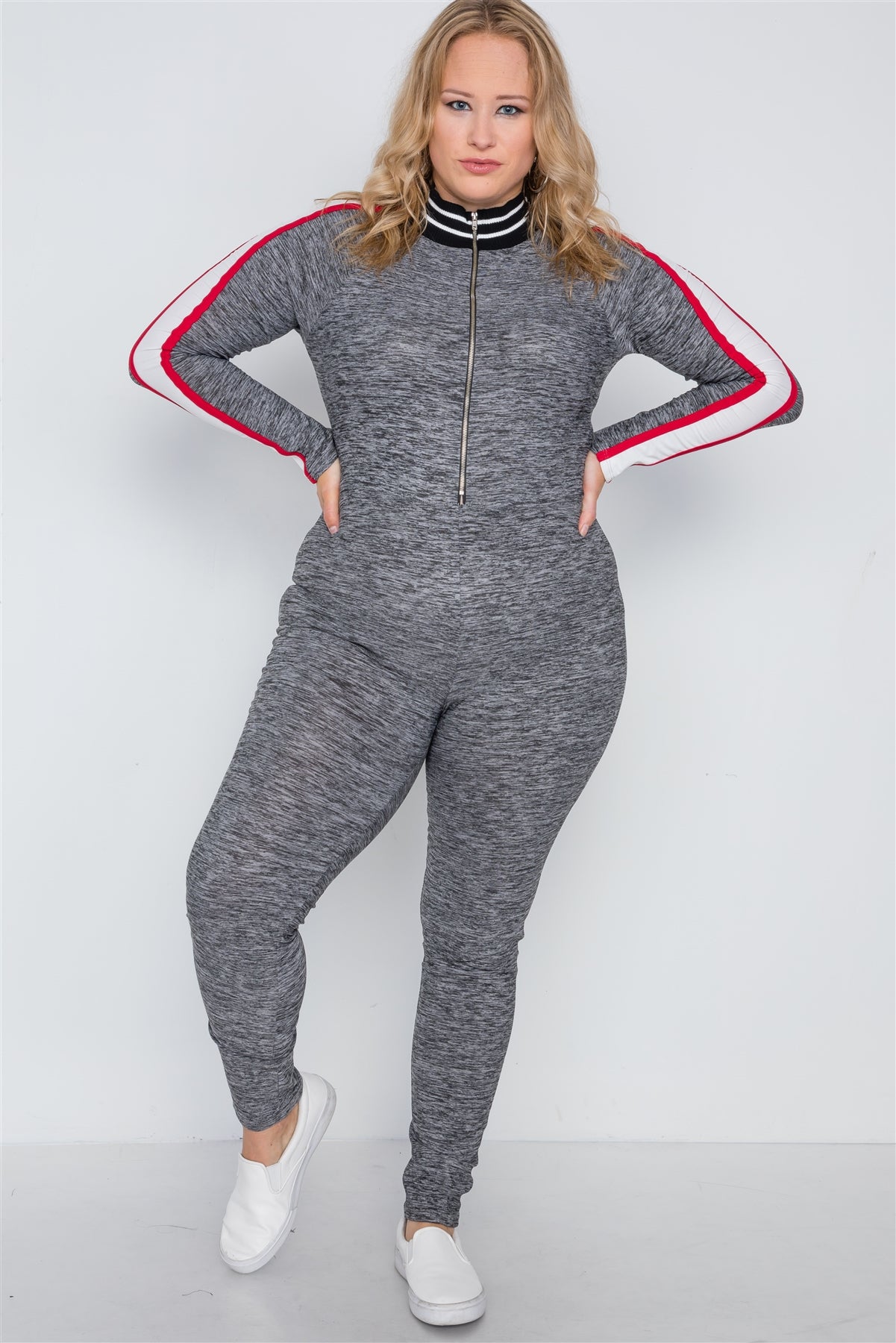 Plus Size Grey Heathered Color Block Jumpsuit