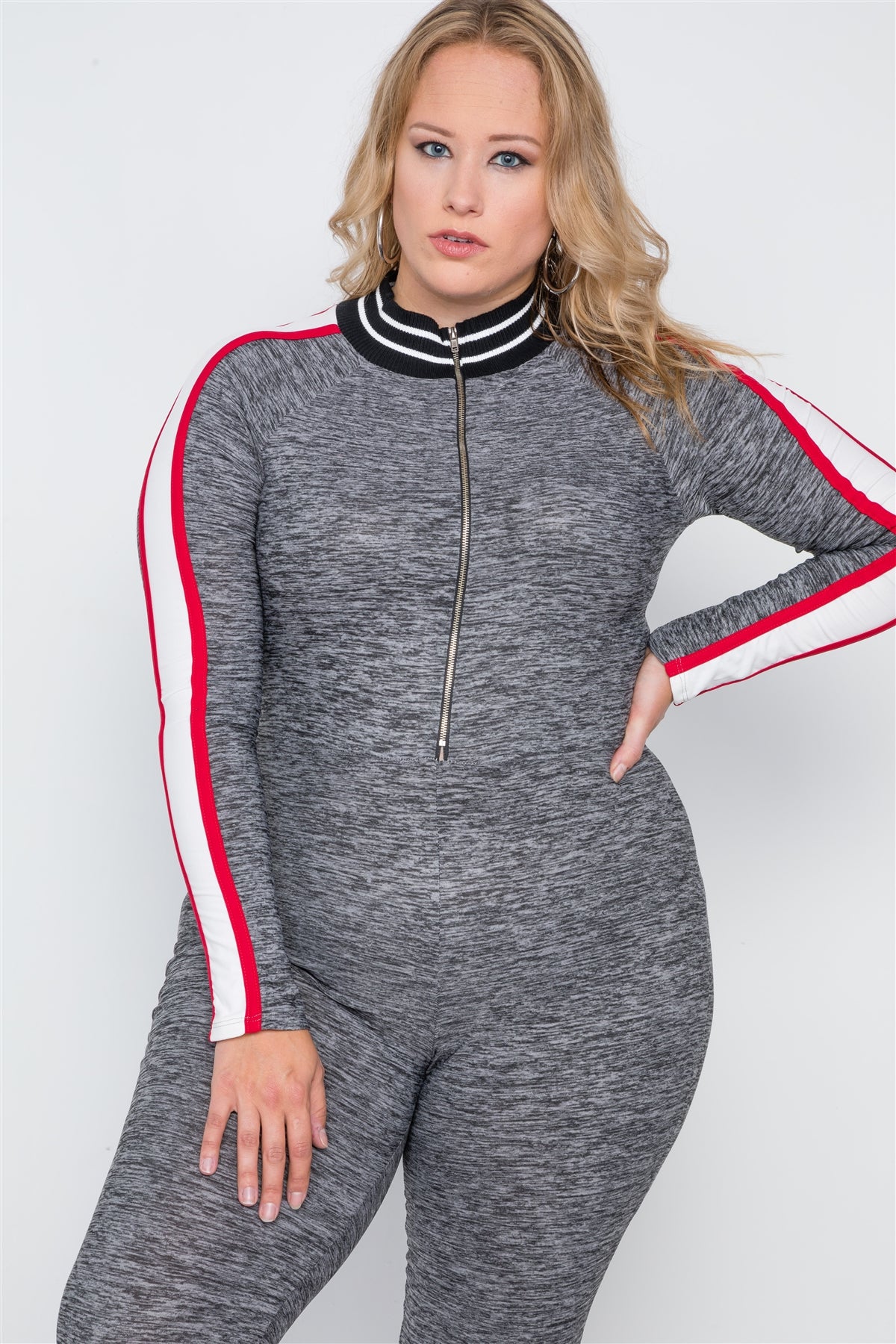 Plus Size Grey Heathered Color Block Jumpsuit