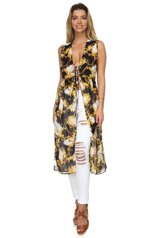 Baroque & Chain Print Duster Vest