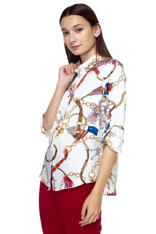 Long Sleeve Scarf Print Shirt