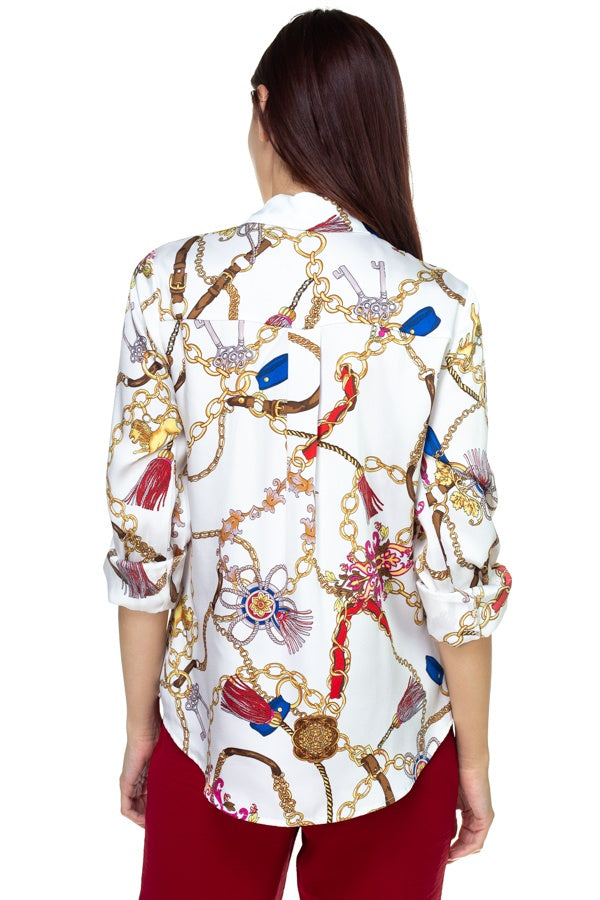 Long Sleeve Scarf Print Shirt