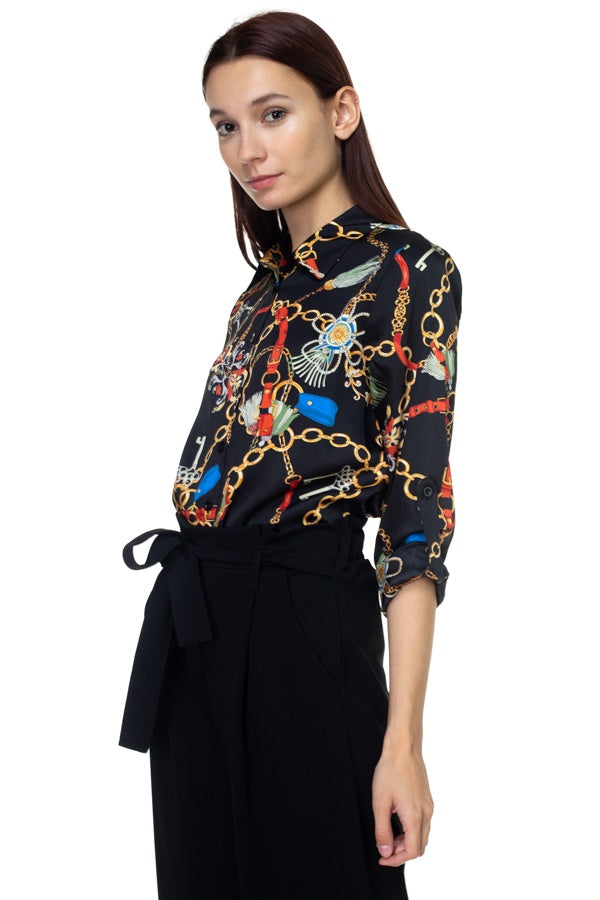 Long Sleeve Scarf Print Shirt