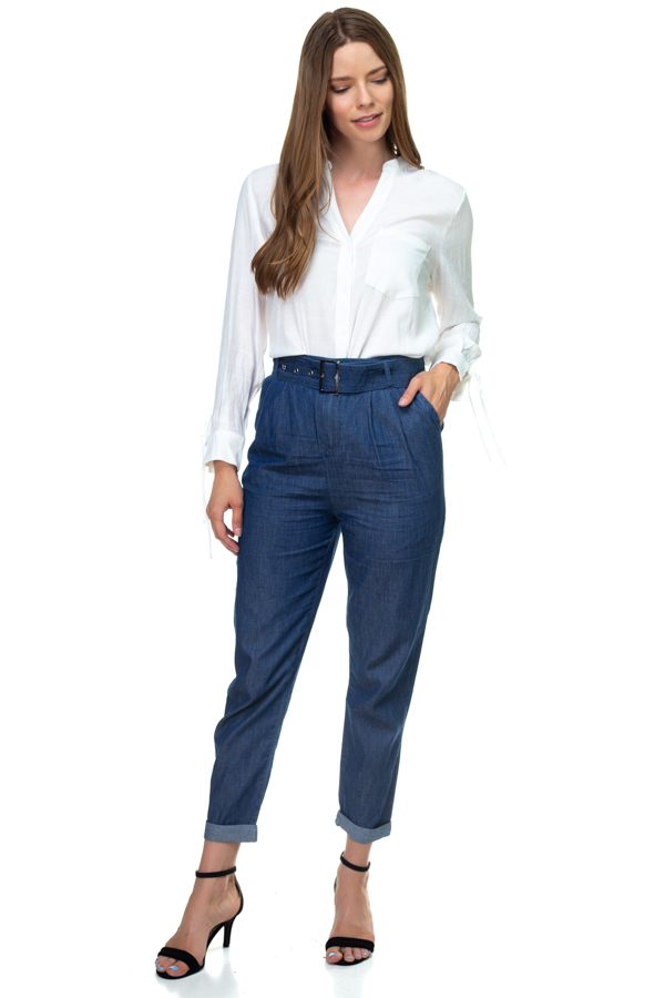 Belted Chambray Pants