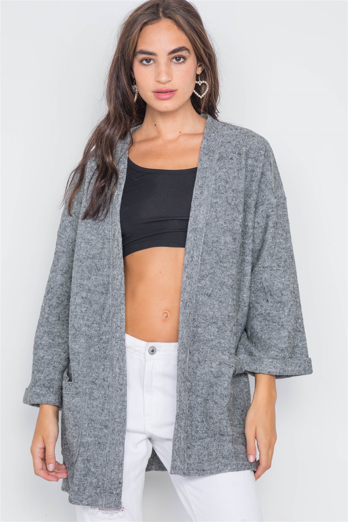 Heather Gray Open Front Cardigan